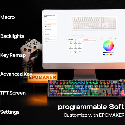 EPOMAKER TH108 V2 PRO 100% ANSI US Layout Wired/Bluetooth/2.4Ghz Wireless Mac Modifier Mechanical Keyboard with Screen & Knob