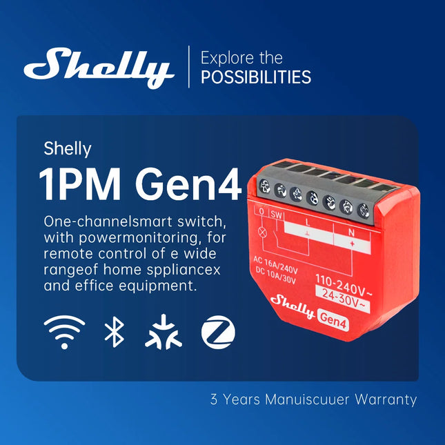Shelly 1PM Gen4 Zigbee Dispositivos Matter Smart Switch IOT WiFi With Power Monitoring Compatible Alexa Homekit Google Home