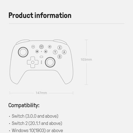 8BitDo Ultimate 2 Bluetooth Gaming Controller for Switch 2,1& Windows PC with TMR Joysticks, Switchable Triggers, Motion Control