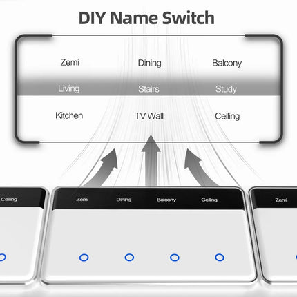 Zemismart Zigbee DIY Name Switch Smart US Touch Light Switch with Horizontal Display Screen Work with Tuya App Alexa Google Home