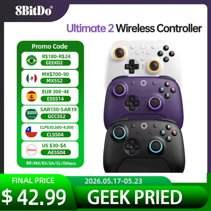 8BitDo Ultimate 2 Wireless 2.4G Gaming Controller with Charging Dock, TMR Joystick Bluetooth Gamepad for PC, Windows ,Android