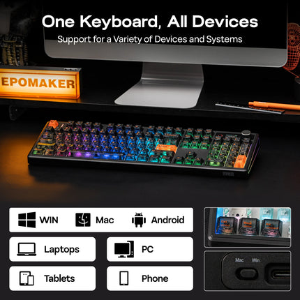 EPOMAKER TH108 V2 PRO 100% ANSI US Layout Wired/Bluetooth/2.4Ghz Wireless Mac Modifier Mechanical Keyboard with Screen & Knob