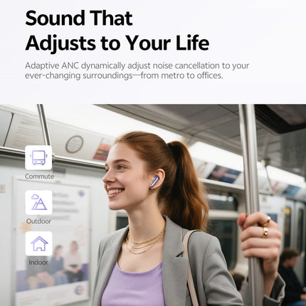 QCY MeloBuds N70 Adaptive ANC Wireless Earbuds Bluetooth 6.0 LDAC Hi-Res Audio 6 Mics Wireless Charging Earphones 50Hrs IPX5