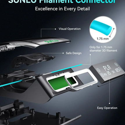 SUNLU Filament Connector FC01 for 1.75mm PLA/ABS/PETG/PA/PC Filament Fast Welding Splicer Simple to Use with 200pcs PTFE Sleeve