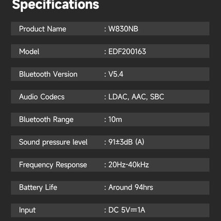 Edifier W830NB Wireless Headphones Bluetooth 5.4 Active Noise Cancelling Hi-Res Over-Ear Headset LDAC Foldable -45dB ANC 94H