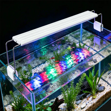 Aquarium LED Fish Tank Light, 3 Color Full Spectrum Adjustable Water Plant Lamp, Telescopic Clip-On Light for 18-75cm Aquariums