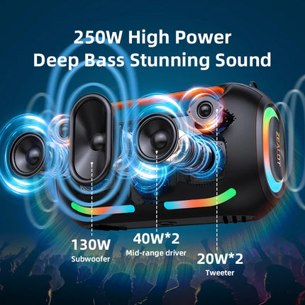 ZEALOT ZE41 250W Bluetooth Subwoofer | 48000mAh Long-Lasting Battery, RGB Lights, OTG Recording, Smart APP Control