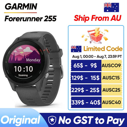 【Ship From AU】Garmin Forerunner 255 Sports Smartwatch 46mm 1.3'' Color Screen 14 Days Battery Life 4GB RAM NFC Bluetooth 5ATM Waterproof