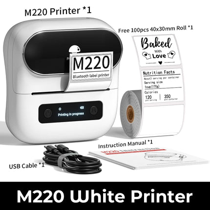 Phomemo M220 Bluetooth Thermal Label Printer 20-75mm Portable 203DPI Label Maker for Barcode Address Mailing File Labels