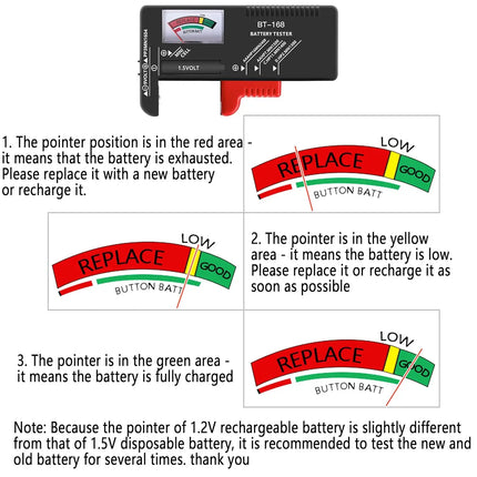 1/2pcs BT-168 Battery Tester, Universal Battery Tester, Battery Tester for Household Battery, Suitable for AAA AA C D 9V 1.5