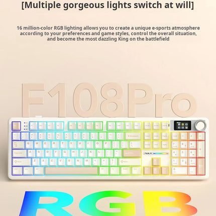 AULA F108 Pro Triple-mode Bluetooth 2.4G Wired Mechanical Keyboard Fully Customizable Hot-swappable Keys Gasket Structure RGB