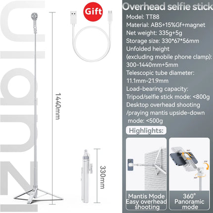 Ulanzi TT88 Overhead Tripod for Phone With Magnetic Clamp Double Cold Shoe Remote Controller Light Desktop Shoot Mantis Bracket