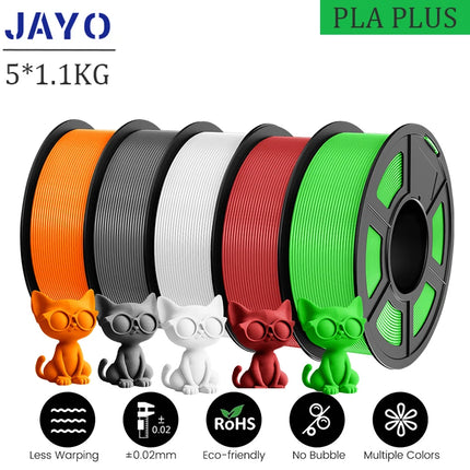 JAYO 3D Printer Filament  PETG PLA HSMPETG PLA PLUS 1.75mm 5Rolls 3D Printing Materials for 100% No Bubble &FDM 3D Pen DIY Gift