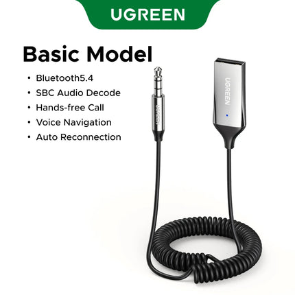 UGREEN Bluetooth 6.0 5.4  Aux Wireless Car Bluetooth USB to 3.5mm Jack Audio Mic Handsfree Adapter for Car Speaker