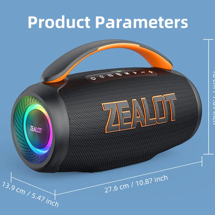 Zealot-P12 Speaker 60W Portable Bluetooth Speaker with IPX6 Waterproof, Comfortable handle,Controllable lighting,TF,USB