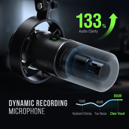 FIFINE USB/XLR Dynamic Microphone with Shock Mount,Touch-mute,Headphone Jack&Volume Control,for PC or Sound Card Recording -K688