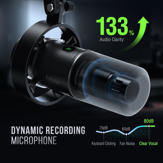 FIFINE USB/XLR Dynamic Microphone with Shock Mount,Touch-mute,Headphone Jack&Volume Control,for PC or Sound Card Recording -K688